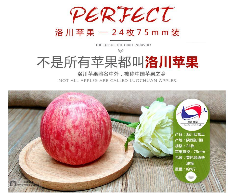正宗洛川红富士苹果75中果24枚9斤包邮陕西苹果产地直供水果-新鲜水果-